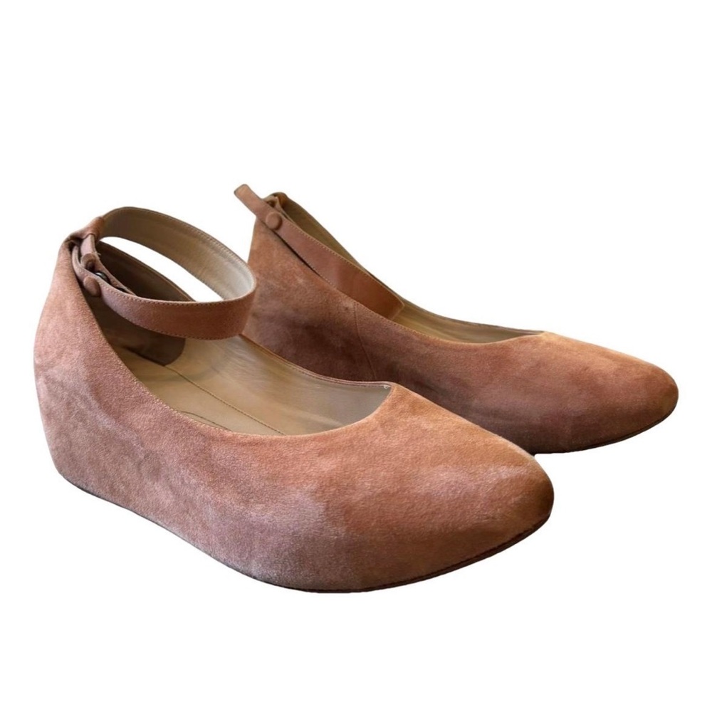 Chloe Platform Ballet Flats with Detachable Ankle Strap in Petal Suede